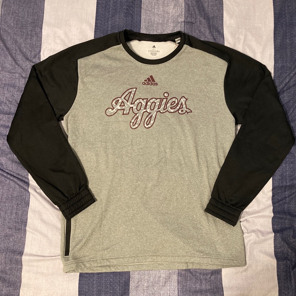 Tx A&M Aggies Mens Pullover Sweatshirt Sz XLT Tall Grey Black Adidas